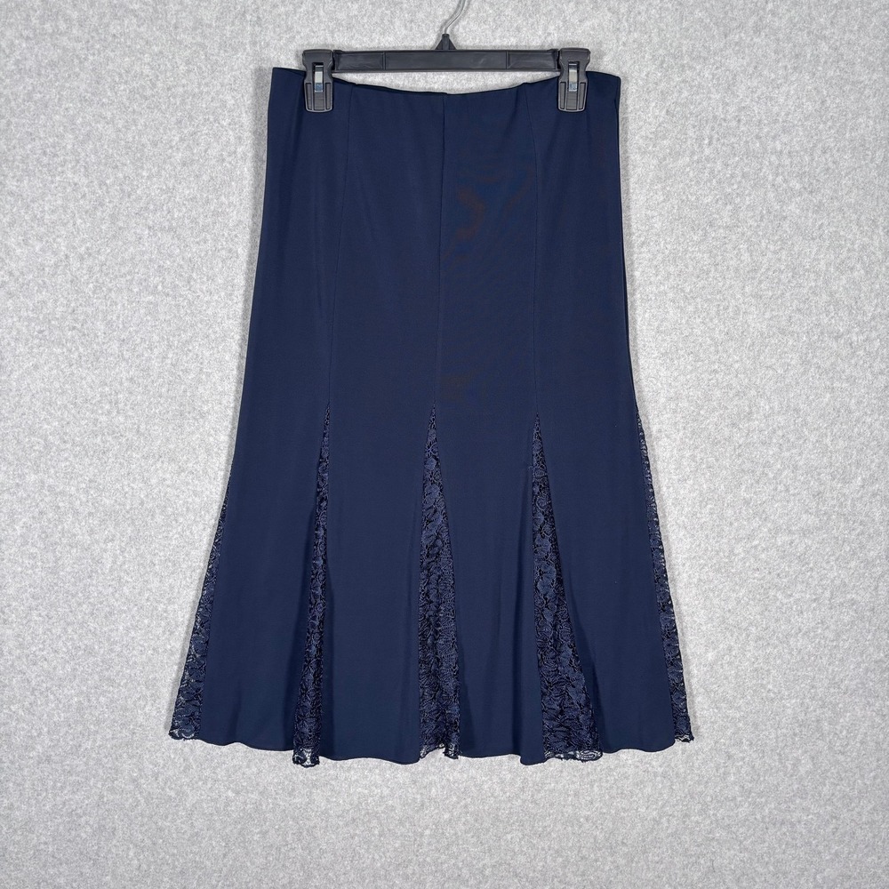 Fairy Grunge Lace‎ Panel Pleated Midi Skirt Large Navy Italian Coquette Romantic